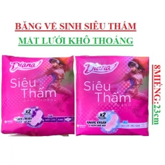Băng vệ sinh diana siêu thấm mặt lưới khô thoáng cócánh 8 miếng 23cm