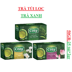 Trà túi lọc Xanh thái nguyên, sen Cozy hộp 50gr (25goi*2gr)