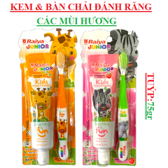 Bộ kem đánh răng & bàn chải đánh răng trẻ em cao cấp Raiya junior  tuýp 75gr