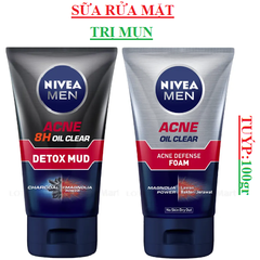 Sữa rửa mặt nam trị mụn Nivea men Acne oil clean tuýp 100gr