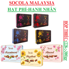 Socola alfredo phủ hạt almond, hazelnut,  Assortment hộp thiếc