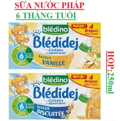 Sữa tươi Pháp Bledina Ble'didej biscuitee, Vanille 6 mois  hộp 250ml trẻ 6 tháng