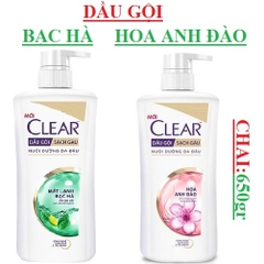 Dầu gội  clear  mát lạnh bạc hà, hương hoa anh đào chai 650g