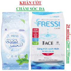 Khăn ướt chăm sóc da fressi care bịch 20 miếng