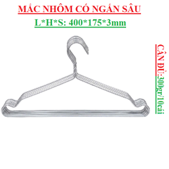 Mắc nhôm treo quần áo có ngấn sâu lố 300gr 10 cái L*H*S(400*175*3)mm