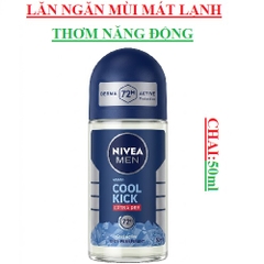 Lăn ngăn mùi mát lạnh thơm năng động nam Nivea men cool kick extra dry chai 50ml