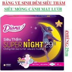 Băng vệ sinh super night Diana siêu thấm đêm có cánh 29cm 4 miếng