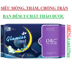 Băng vệ sinh ban đêm siêu mỏng ,siêu thấm, siêu chống tràn 3 miếng 33.5cm glamiss cool Doctor care