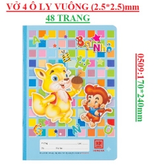 Vở 4 ô ly vuông (2.5*2.5)mm 48 trang 170*240mm  hồng hà