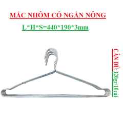 Mắc nhôm treo quần áo ngấn nông 320gr lố 10 cái L*H*S (440*190*3)mm