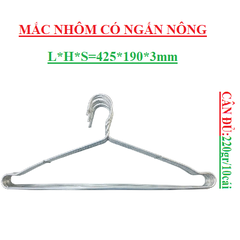 Mắc nhôm treo quần áo có ngấn nông 220gr lố10 cái L*H*S(425*190*3)mm