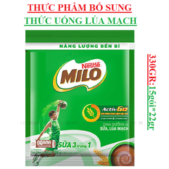Bột pha sữa lúa mạch Milo 3in1 Nestle gói 330gr(15 gói * 22gr)