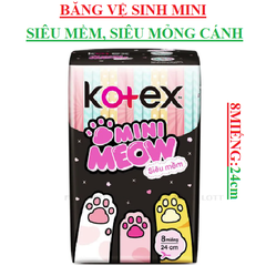 Băng vệ sinh mini meow siêu mềm siêu mỏng có cánh kotex 8 miếng 24cm