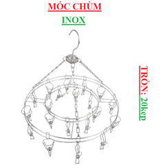 Mắc dù chùm inox tròn treo quần áo 20 kẹp