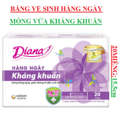 Băng vệ sinh hàng ngày  kháng khuẩn Diana mỏng vừa 20 miếng 15.5cm