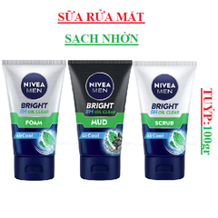 Sữa rửa mặt nam sạch nhờn  Nivea men bright oil clean tuýp 100gr