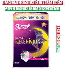 Băng vệ sinh  super night đêm 35cm có cánh Diana sensi gói 12 miếng
