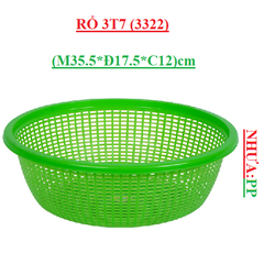 Rổ nhựa tai 3T7  (3322) (M35.5*Đ17.5*C12)cm Việt Nhật