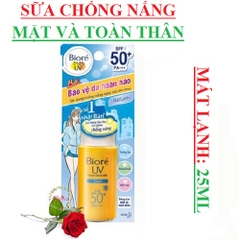 Sữa chống nắng biore kháng khuẩn SPF50+/PA+++ 25ml(mặt và toàn thân) mát lạnh, Trắng mịn, dưỡng ẩm