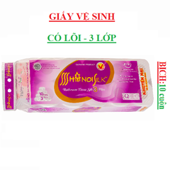 Giấy vệ sinh 3 lớp Hà nội silk  có lõi tím bịch 10 cuộn