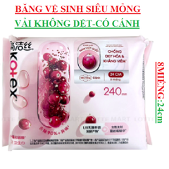 Băng vệ sinh siêu mỏng có cánh Kotex chiết xuất hoa quả 8 miếng 24cm