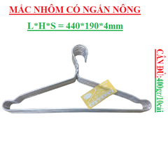 Mắc nhôm treo quần áo có ngấn lố 400gr 10 cái L*H*S (440*190*4)mm