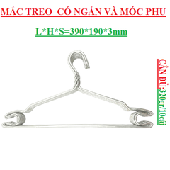 Mắc nhôm treo quần áo có ngấn và móc phụ 320gr lố 10 cái L*H*S(390*190*3)mm