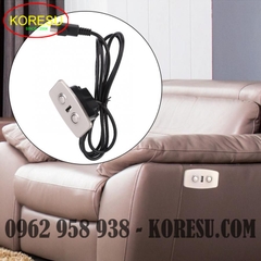 Nút bấm điều khiển điện hình chữ nhật nhỏ có rắc cắm sạc USB dùng cho ghế và giường massage, màu bạc trắng, (67171)