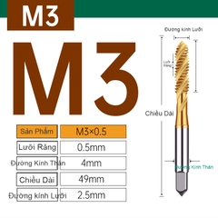 Mũi TARO Mạ Titan EX-SFT đầu vàng Rãnh xoắn ốc M2-M24 (TR001)