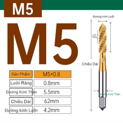 Mũi TARO Mạ Titan EX-SFT đầu vàng Rãnh xoắn ốc M2-M24 (TR001)
