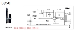 Xi lanh điện 24v , lực đẩy 2,7 tấn , lực kéo 1,5 tấn, xi lanh điện thuỷ lực DD50.