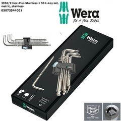 BỘ LỤC GIÁC BI THÉP KHÔNG GỈ WERA 3950/9 HEX-PLUS STAINLESS 1 SB MÃ 05073544001 GỒM 9 CÁI KÈM KẸP NHỰA