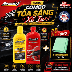 Combo Tỏa Sáng Xế Iu Formula 1: Phục Hồi Đèn Pha + Sáp Phủ Bóng Ceramic SiO2 + Tặng Khăn Microfiber