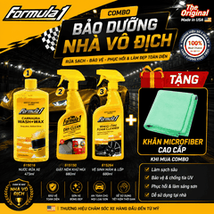 Combo Bảo Dưỡng Nhà Vô Địch Formula 1: Rửa Xe, Vệ Sinh Nội Thất, Làm Sạch Mâm Lốp Tặng Khăn Microfiber