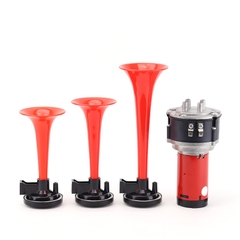 Kèn Sinh Hơi 3 Loa Đỏ 12V/24V Có Rờ Le (Kèm Mô Tơ Tạo Hơi E) VIAIR VI-A10 Còi Hơi Xe Tải, Ô Tô