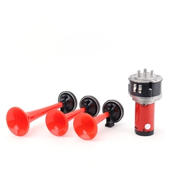 Kèn Sinh Hơi 3 Loa Đỏ 12V/24V Có Rờ Le (Kèm Mô Tơ Tạo Hơi E) VIAIR VI-A10 Còi Hơi Xe Tải, Ô Tô