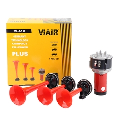 Kèn Sinh Hơi 3 Loa Đỏ 12V/24V Có Rờ Le (Kèm Mô Tơ Tạo Hơi E) VIAIR VI-A10 Còi Hơi Xe Tải, Ô Tô