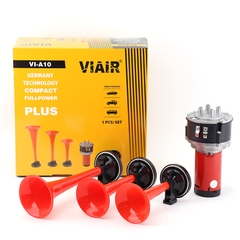Kèn Sinh Hơi 3 Loa Đỏ 12V/24V Có Rờ Le (Kèm Mô Tơ Tạo Hơi E) VIAIR VI-A10 Còi Hơi Xe Tải, Ô Tô