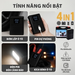 Bộ Khởi Động Khẩn Cấp Ô Tô 4in1 Đa Năng (Kích Bình, Bơm Lốp, Đèn SOS, Sạc Dự Phòng) Màn Hình Kỹ Thuật Số X001 - Nhập Khẩu Chính Hãng