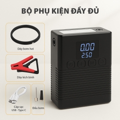 Bộ Khởi Động Khẩn Cấp Ô Tô 4in1 Đa Năng (Kích Bình, Bơm Lốp, Đèn SOS, Sạc Dự Phòng) Màn Hình Kỹ Thuật Số X001 - Nhập Khẩu Chính Hãng
