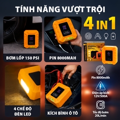 Bộ Khởi Động Khẩn Cấp Ô Tô 4in1 Đa Năng (Kích Bình, Bơm Lốp, Đèn LED, Sạc Dự Phòng) Màn Hình LCD Thông Minh X7 - Nhập Khẩu Chính Hãng