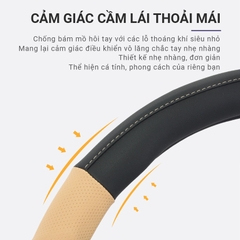 Bọc Vô Lăng CIND S049 Size M Màu Đen Kem - Nhập Khẩu Chính Hãng