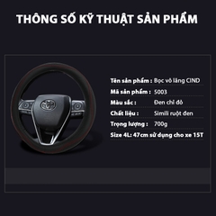 Bọc Vô Lăng CIND 5003 Size 4L Màu Đen Chỉ Đỏ - Nhập Khẩu Chính Hãng