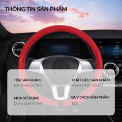 Bọc Vô Lăng CIND E011 Size M Màu Đen Đỏ Da PU Lõi TPE Chống Trượt Siêu Êm - Nhập Khẩu Chính Hãng