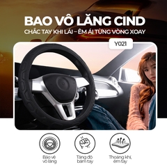 Bọc Vô Lăng CIND Y021 Size M Màu Đen Da PU Lõi TPE Chống Trượt Siêu Êm - Nhập Khẩu Chính Hãng