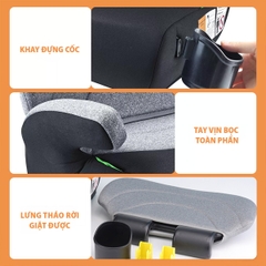 Ghế Nâng Ô Tô Trẻ Em ET-002A Booster Seat 125–150cm Màu Đen Tựa Lưng Có ISOFIX i-Size Có Khay Đựng Cốc Tiện Lợi  – Nhập Khẩu Chính Hãng