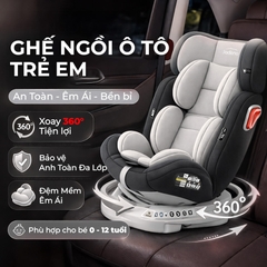 Ghế An Toàn Cho Trẻ Em QM-360A ISOFIX + Xoay 360° Thông Minh + Khoá An Toàn 5 Điểm Phiên Bản Hiện Đại Màu Xám Sang Trọng - Nhập Khẩu Chính Hãng