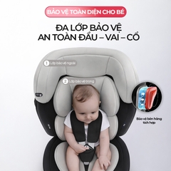 Ghế An Toàn Cho Trẻ Em QM-360A ISOFIX + Xoay 360° Thông Minh + Khoá An Toàn 5 Điểm Phiên Bản Hiện Đại Màu Xám Sang Trọng - Nhập Khẩu Chính Hãng