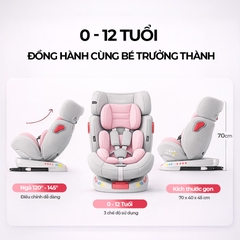 Ghế An Toàn Cho Trẻ Em QM-360A ISOFIX + Xoay 360° Thông Minh + Khoá An Toàn 5 Điểm Phiên Bản Hiện Đại Màu Hồng Ngọt Ngào - Nhập Khẩu Chính Hãng