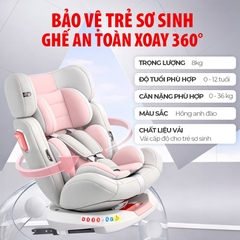 Ghế An Toàn Cho Trẻ Em QM-360A ISOFIX + Xoay 360° Thông Minh + Khoá An Toàn 5 Điểm Phiên Bản Hiện Đại Màu Hồng Ngọt Ngào - Nhập Khẩu Chính Hãng